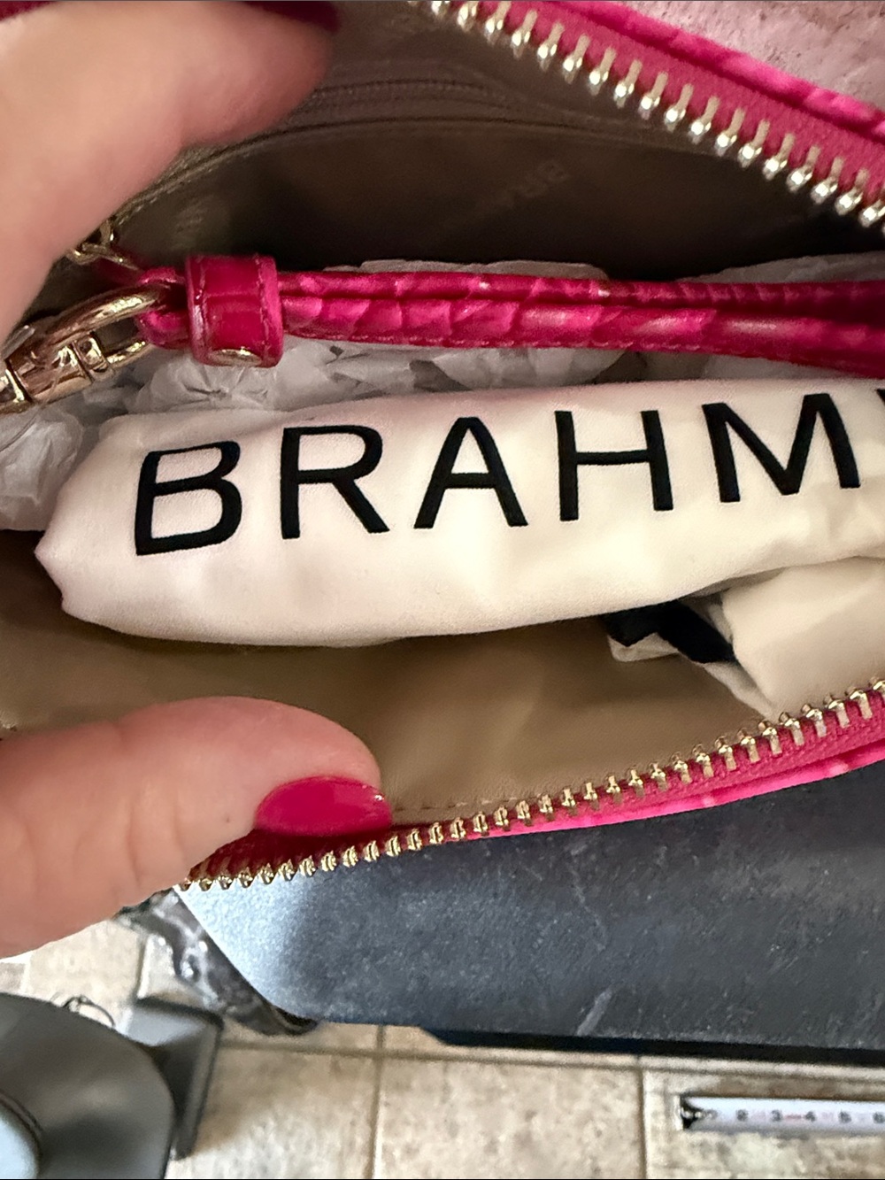 Brahmin Daisy Fuchsia “Affection” Croc-Embossed Leather Wristlet - Picture 6 of 6